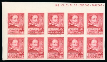 Stamp of Spain 1937 SPAIN Fernandez in MNH IMPERFORATE margin blk of 10