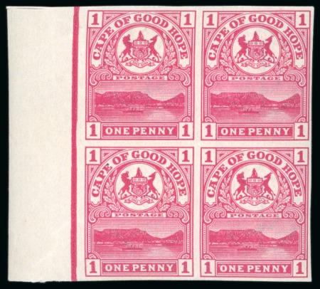 Stamp of South Africa » Cape of Good Hope 1900 Table Mountain 1d imperf. proof in mint n.h. left marginal block of four