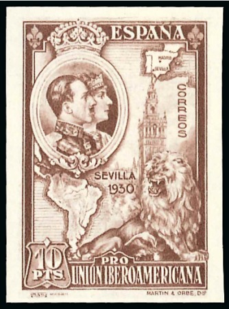 Stamp of Spain 1930 Pro Union Iberoamericana - selection of 52 colour PROOFS imperf or perforate