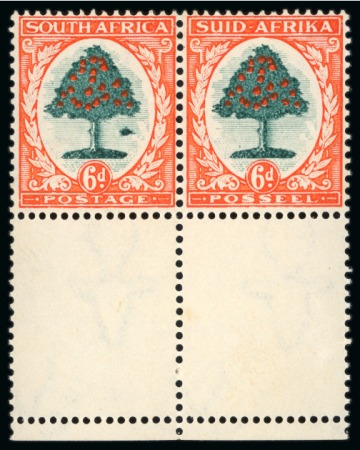 Stamp of South Africa » Union & Republic of South Africa 1933-48 6d green & vermilion die I in mint n.h. lower marginal pair