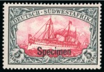 Stamp of South West Africa German South West Africa: 1901 Yacht 3pf to 5M set of 13 overprinted "Specimen", mint n.h.