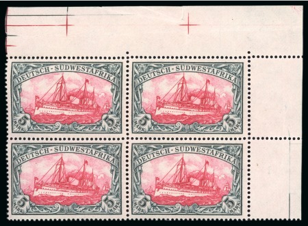Stamp of South West Africa German South West Africa: 1901 Yacht 5M in mint n.h. top right corner marginal block of four