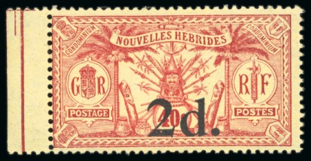 Stamp of Colonies françaises » Nouvelles-Hébrides 1920, Y&T n°69 ** 2 d. sur 40 centimes, avec bord