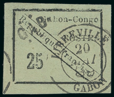 Stamp of Colonies françaises » Gabon 1889, Typographié Y&T n°15  25 centimes noir sur