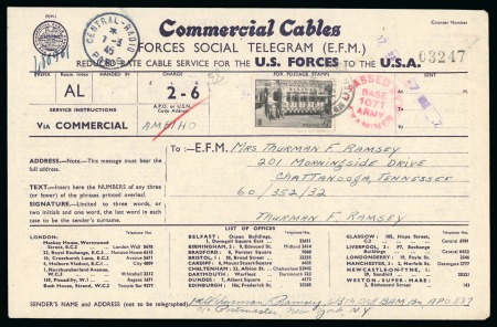 Stamp of France » Émissions à partir de 1900 1945, Formulaire complet de télégramme américain,