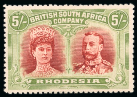 Stamp of Rhodesia 1910-13 Double Heads mint group incl. 4d, 5d, 1s (3) and 5s