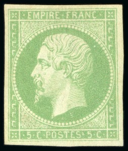 Stamp of Colonies françaises 1871-72, Empire non dentelé 5 centimes vert-jaune