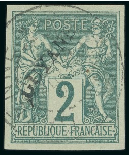 Stamp of Colonies françaises » Guyane française 1892, Timbre Y&T n°11b 2 centimes vert Type Sage oblitéré