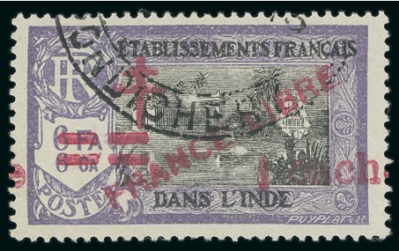 Stamp of Colonies françaises » Inde 1943, Timbre France Libre Y&T n°198b oblitéré variété