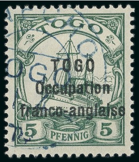 Stamp of Colonies françaises » Togo 1915, Timbre Y&T n°44 5 pfennig vert oblitéré, cote