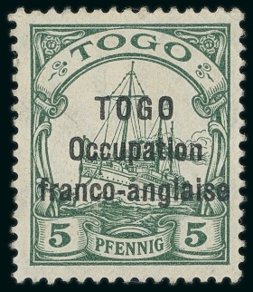 Stamp of Colonies françaises » Togo 1915, Timbre Y&T n°44 5 pfennig vert neuf sans gomme,