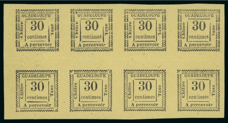 Stamp of Colonies françaises » Guadeloupe 1884, Bloc de 8 timbres-taxe Y&T n°10, cote 3'520€,