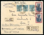 Stamp of Brazil BRAZIL 1938 Group of 10, mostly registered airmail covers with the high values of the 1937/38 tourism issue