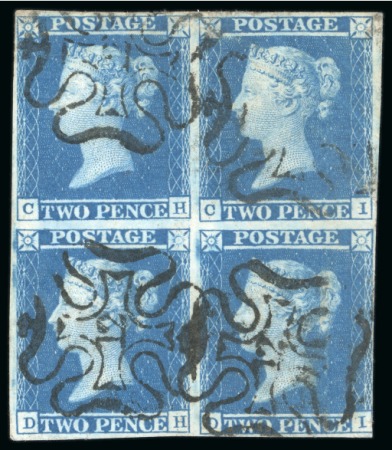 Stamp of Great Britain » 1841 2d Blue 1841 2d blue pl.3 CH-DI block of 4, each cancelled by a good strike of the London "12" in Maltese Cross