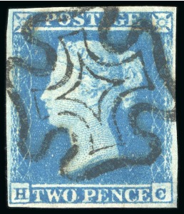 Stamp of Great Britain » 1841 2d Blue 1841 2d blue pl.4 HC, neatly cancelled by a very fine strike of the black Maltese cross