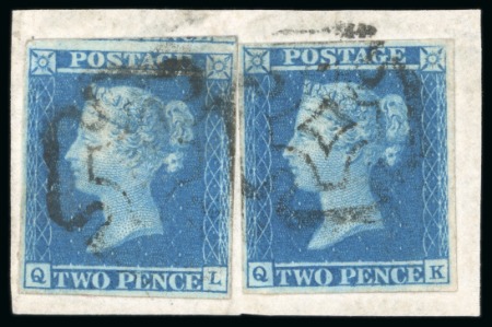 Stamp of Great Britain » 1841 2d Blue 1841 2d blue pl.3 QL and QK, neatly tied to piece by good strikes of the distinctive York Maltese Cross