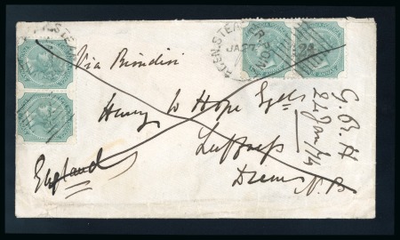 Stamp of India » Used Abroad » Aden 1874 cover to England franked by 4a. green (die II)