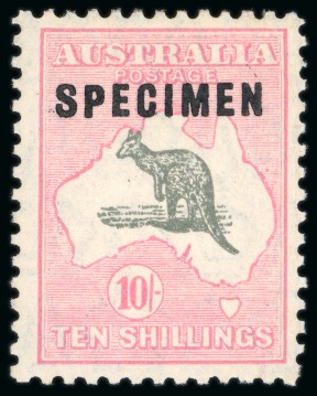 Stamp of Australia » Commonwealth of Australia 1929-30 10/- grey and Pink, overprinted "SPECIMEN"