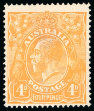 Stamp of Australia » Commonwealth of Australia 1914-20 4d orange showing variety line through "FOUR PENCE" and watermark inverted, mint