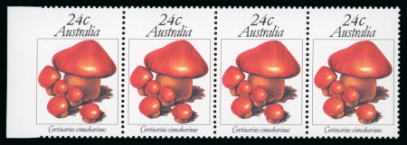 Stamp of Australia » Commonwealth of Australia 1981 24c Fungi mint horizontal strip of 4 from the left of the sheet with the left hand stamp imperforate at left