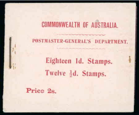 Stamp of Australia » Commonwealth of Australia 1913 2s red on pink booklet, containing 12 x 1/2d and 18 x 1d in blocks of six