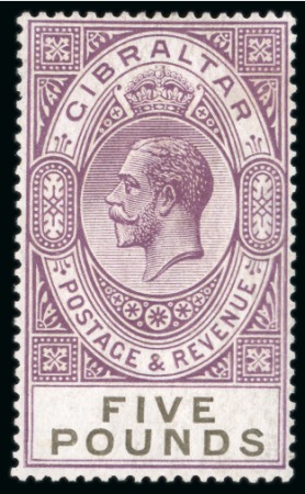 Stamp of Gibraltar 1925-32 £5 violet and black;  Fine Fresh M/M with