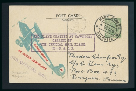 Stamp of India » 1855-1946 De La Rue and later Crown Colony Issues CRASH MAIL 1928 Calcutta to Rangoon by Dutch Aeroplane