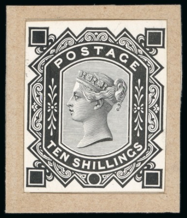 Stamp of Great Britain » 1855-1900 Surface Printed » 1867-83 High Values 1867-83 10s De La Rue die proof with uncleared corner squares and plate number circles