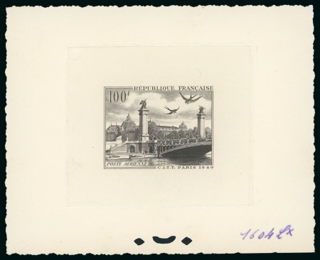 Stamp of France » Poste Aérienne 1949, Épreuve d'atelier en noir Vue de Paris Congrès