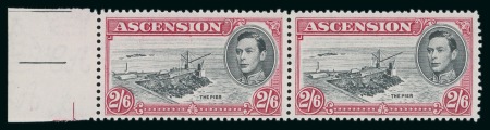 Stamp of Ascension » King George VI 1938-53 2s6d Black & Deep Carmine perf.13 showing variety "Davit flaw" in mint n.h. left marginal pair