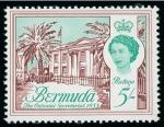 Stamp of Bermuda 1970 Surcharged Architecture Definitives 60c on 5s with SURCHARGE OMITTED variety mint n.h., and 6c on 6d with inv. wmk used