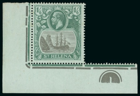 Stamp of St. Helena 1922-37 1s6d Grey & Green on blue-green paper and 5s Grey & Green on yellow paper NOT SHOWING VARIETY "cleft rock"