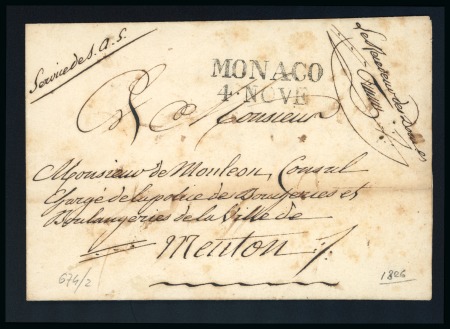 Stamp of Colonies françaises » Monaco 1826, Franchise manuscrite rare "Service de S.A.S."