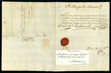 Stamp of Colonies françaises » Monaco 1752, Lettre en franchise pour Menton avec signature