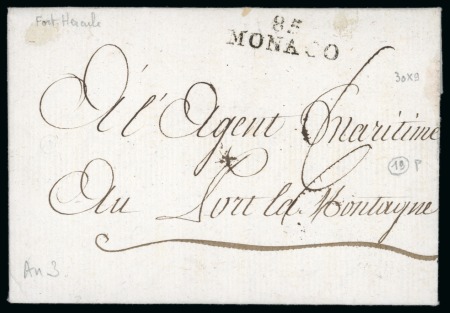 Stamp of Colonies françaises » Monaco 1794, An 3, Marque postale "85/MONACO" sur lettre écrite