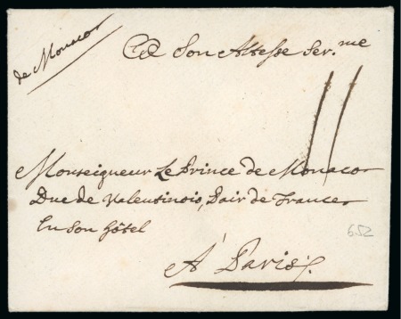 Stamp of Colonies françaises » Monaco 1750 (probable), "DE MONACO" manuscrit sur lettre sans
