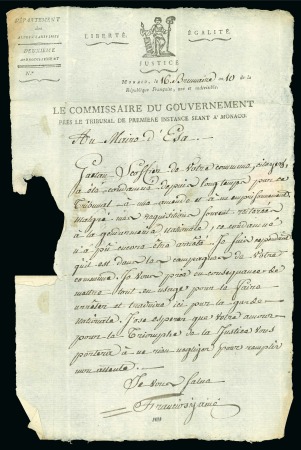 Stamp of Colonies françaises » Monaco 1801, An 10, Lettre avec très rare en-tête révolutionnaire