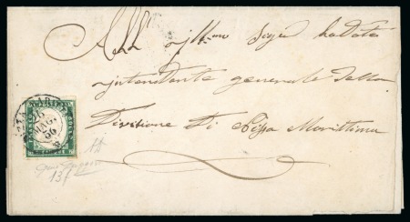 Stamp of Auction catalogues 1856, Lettre affranchissement Sardaigne 1855 5 c. nuance