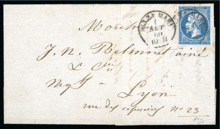 Stamp of Auction catalogues 1860, Lettre pour Lyon affranchissement Empire non