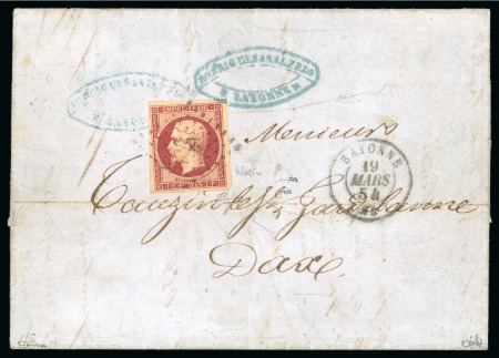 Stamp of France » Empire 1853-1862 1854, Lettre de Bayonne pour Dax affranchissement Empire