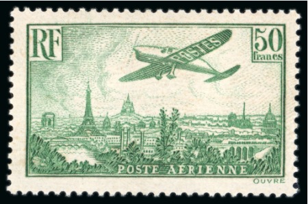 Stamp of France » Poste Aérienne 1936, Avion survolant Paris, timbre Y&T PA 14 50 francs