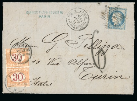 Stamp of France » Siège de Paris 1870 1871, Lettre de Paris pour Turin (Italie) affranchissement