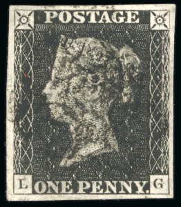 Stamp of Great Britain » 1840 1d Black and 1d Red plates 1a to 11 1840 1d black pl.1b LG with variety watermark inverted, used