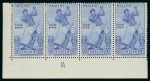 Stamp of India » Dominion 1951 Unissued Health 1a and 4a in plate no. marginal blocks of four and 1R in plate no. marginal strip of four, 