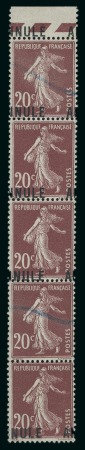 Stamp of France » Cours d'Instruction 1911, Bande de 5 timbres Semeuse 20 centimes brun Y&T