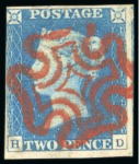 Stamp of Great Britain » 1840 2d Blue (ordered by plate number) 1840 2d blue pl.1 AD and pl.1 HD, used