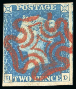Stamp of Great Britain » 1840 2d Blue (ordered by plate number) 1840 2d blue pl.1 AD and pl.1 HD, used