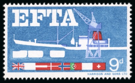 Stamp of Great Britain » Queen Elizabeth II 1967 EFTA 9d with black, brown, new blue and yellow omitted mint n.h.