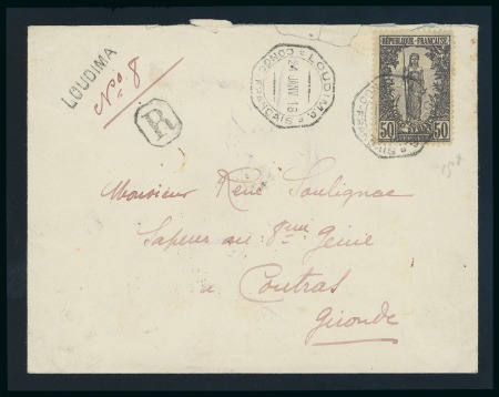 Stamp of Colonies françaises » Congo 1918, Lettre recommandée pour Coutras (Gironde) affranchissement