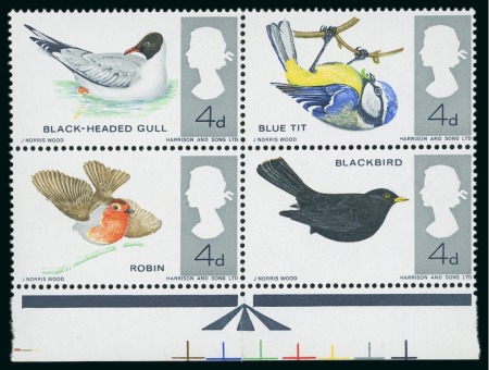 Stamp of Great Britain » Queen Elizabeth II 1966 Birds, ord. paper, two se-tenant blocks with colours omitted incl. bright blue omitted and reddish brown omitted